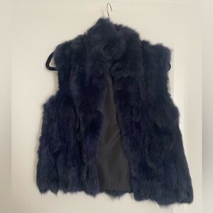 Navy Blue Adrienne Landau Rabbit Fur Vest